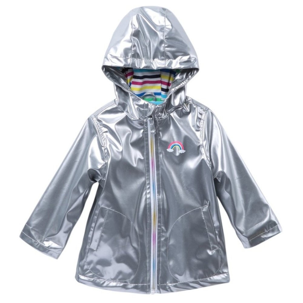 Pink Platinum Metallic Hooded Raincoat - 12M NEW